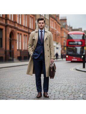 London Fog Mens Classic Lined Trench Coat Beige Size 42(L) Old Money Preppy Luxe